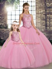 Floor Length Ball Gowns Sleeveless Pink Quinceanera Dresses Lace Up