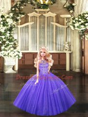 Low Price Lavender Lace Up Halter Top Beading Sweet 16 Dresses Tulle Sleeveless