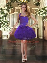 Purple Ball Gowns Ruffles Prom Evening Gown Lace Up Organza Sleeveless Mini Length