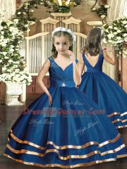 Nice Floor Length Navy Blue 15th Birthday Dress V-neck Sleeveless Backless
