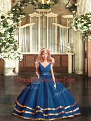 Nice Floor Length Navy Blue 15th Birthday Dress V-neck Sleeveless Backless