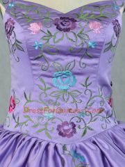 Lavender Straps Neckline Embroidery and Ruffled Layers 15th Birthday Dress Sleeveless Lace Up