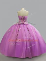 Super Lilac Ball Gowns Beading 15th Birthday Dress Lace Up Organza Sleeveless Floor Length