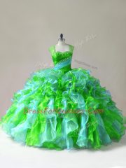 Organza Straps Sleeveless Zipper Beading and Ruffles Vestidos de Quinceanera in Multi-color