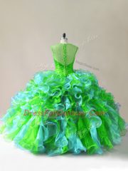 Organza Straps Sleeveless Zipper Beading and Ruffles Vestidos de Quinceanera in Multi-color