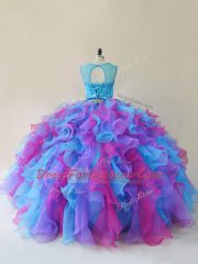 Hot Sale Multi-color Organza Lace Up Scoop Sleeveless Floor Length Sweet 16 Quinceanera Dress Beading and Ruffles