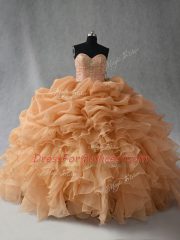Shining Gold Sweetheart Lace Up Beading and Ruffles and Pick Ups Quince Ball Gowns Sleeveless