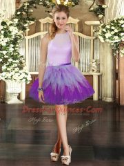 Artistic Multi-color Ball Gowns Scoop Sleeveless Tulle Mini Length Zipper Ruffles Prom Dress