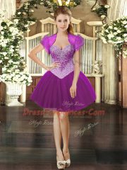 Best Fuchsia Sleeveless Tulle Lace Up Prom Gown for Prom and Party