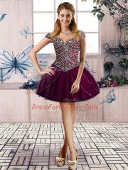 Shining Purple Tulle Lace Up Prom Dresses Sleeveless Mini Length Beading