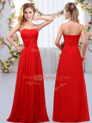 Sweetheart Sleeveless Lace Up Dama Dress Red Chiffon