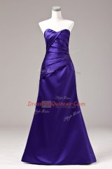 Floor Length Lace Up Prom Evening Gown Purple for Prom and Party and Military Ball with Ruching