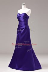 Floor Length Lace Up Prom Evening Gown Purple for Prom and Party and Military Ball with Ruching