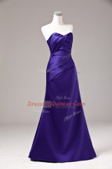 Floor Length Lace Up Prom Evening Gown Purple for Prom and Party and Military Ball with Ruching