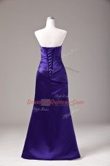 Floor Length Lace Up Prom Evening Gown Purple for Prom and Party and Military Ball with Ruching