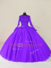 Tulle Long Sleeves Floor Length Quinceanera Dresses and Lace and Appliques