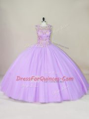 Best Selling Lavender Ball Gowns Scoop Sleeveless Tulle Floor Length Lace Up Beading Sweet 16 Dress