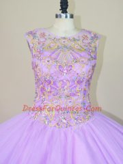 Best Selling Lavender Ball Gowns Scoop Sleeveless Tulle Floor Length Lace Up Beading Sweet 16 Dress
