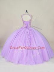 Best Selling Lavender Ball Gowns Scoop Sleeveless Tulle Floor Length Lace Up Beading Sweet 16 Dress