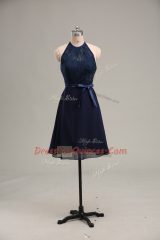 Decent Empire Homecoming Dress Navy Blue Scoop Chiffon Sleeveless Mini Length Backless