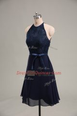 Decent Empire Homecoming Dress Navy Blue Scoop Chiffon Sleeveless Mini Length Backless