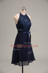Decent Empire Homecoming Dress Navy Blue Scoop Chiffon Sleeveless Mini Length Backless