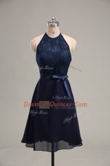Decent Empire Homecoming Dress Navy Blue Scoop Chiffon Sleeveless Mini Length Backless