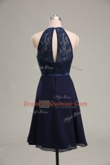 Decent Empire Homecoming Dress Navy Blue Scoop Chiffon Sleeveless Mini Length Backless