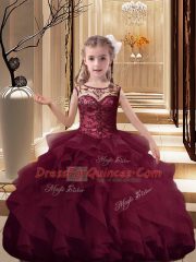 Ball Gowns Sleeveless Burgundy Little Girls Pageant Dress Brush Train Lace Up