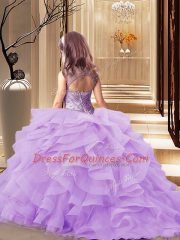 Ball Gowns Sleeveless Burgundy Little Girls Pageant Dress Brush Train Lace Up