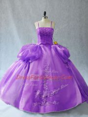 Fantastic Lavender Spaghetti Straps Lace Up Appliques Ball Gown Prom Dress Sleeveless