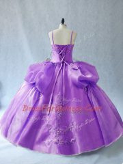 Fantastic Lavender Spaghetti Straps Lace Up Appliques Ball Gown Prom Dress Sleeveless