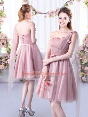 Knee Length Pink Vestidos de Damas Tulle Sleeveless Appliques and Belt