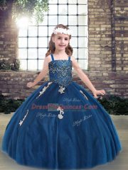 Floor Length Lace Up Kids Formal Wear Blue and In with Appliques