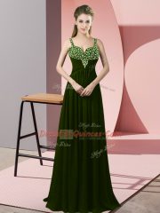 Extravagant Olive Green Dress for Prom Prom and Party with Beading Straps Sleeveless Zipper