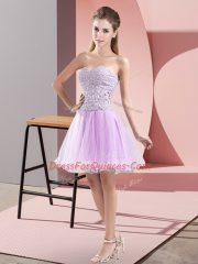 Gorgeous Sleeveless Tulle Mini Length Zipper Womens Party Dresses in Lavender with Beading