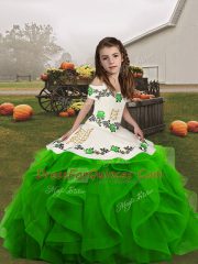Attractive Straps Sleeveless Pageant Gowns Floor Length Embroidery and Ruffles Organza