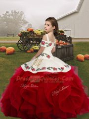 Attractive Straps Sleeveless Pageant Gowns Floor Length Embroidery and Ruffles Organza