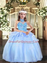 Ball Gowns Pageant Dress for Womens Blue Strapless Organza Sleeveless Floor Length Lace Up