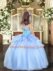 Ball Gowns Pageant Dress for Womens Blue Strapless Organza Sleeveless Floor Length Lace Up