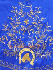 Blue Ball Gowns Satin and Organza Off The Shoulder Sleeveless Embroidery Floor Length Lace Up 15th Birthday Dress