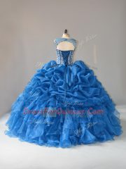 Cheap Straps Sleeveless Lace Up Sweet 16 Quinceanera Dress Blue Organza
