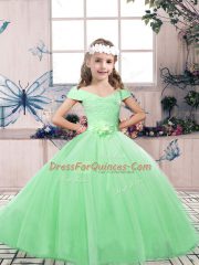 Pretty Ball Gowns Tulle Off The Shoulder Sleeveless Lace and Belt Floor Length Lace Up Pageant Gowns For Girls