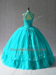Tulle Sleeveless Floor Length Vestidos de Quinceanera and Appliques
