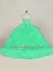 Elegant Ball Gowns Sleeveless Green Ball Gown Prom Dress Court Train Lace Up