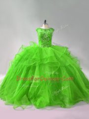 Scoop Sleeveless Quinceanera Dresses Brush Train Beading and Ruffles Organza