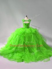 Scoop Sleeveless Quinceanera Dresses Brush Train Beading and Ruffles Organza
