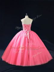 Beading Quinceanera Gown Hot Pink Side Zipper Sleeveless Floor Length