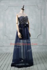 Eye-catching Sleeveless Lace Up Floor Length Beading and Bowknot Prom Gown