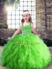 Perfect Sleeveless Beading and Ruffles Lace Up Little Girl Pageant Gowns